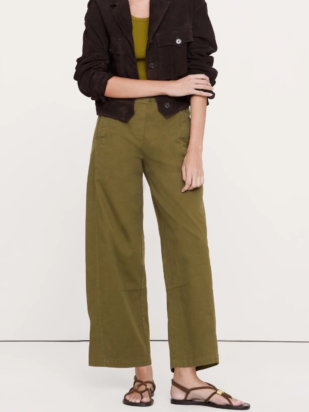 NWT BANANA REPUBLIC MID-RISE RELAXED PAINTER PULL-ON PANT - OLIVE GREEN - SIZE M